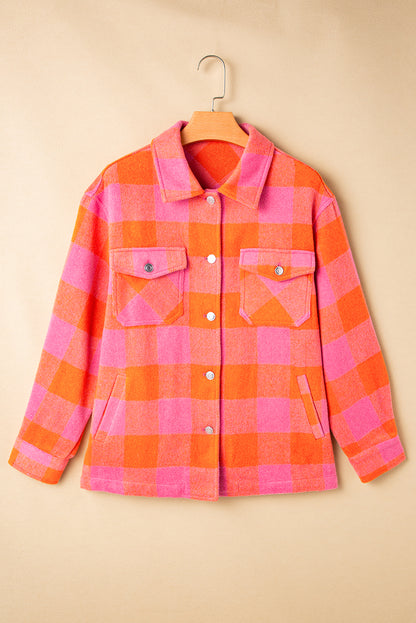 Plaid Chest Pockets Buttoned Jacket