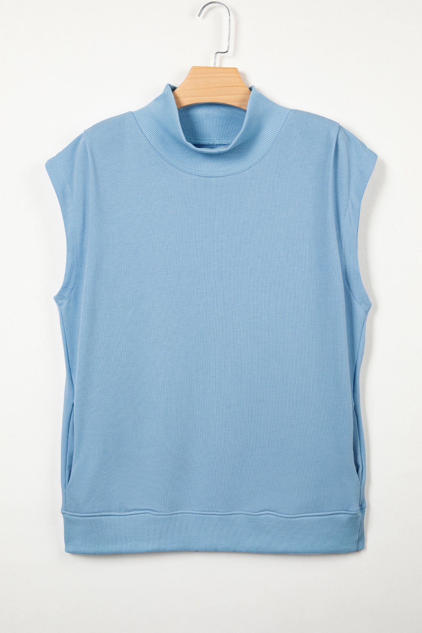 Solid Mock Neck Cap Sleeve Oversized Top