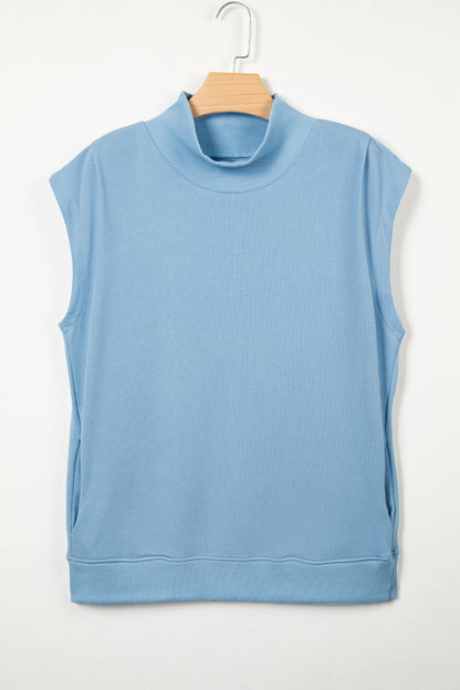 Solid Mock Neck Cap Sleeve Oversized Top