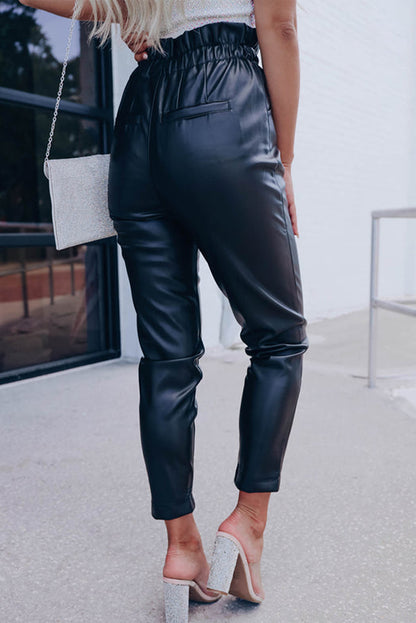 Leather Smocked Waist Skinny Pants