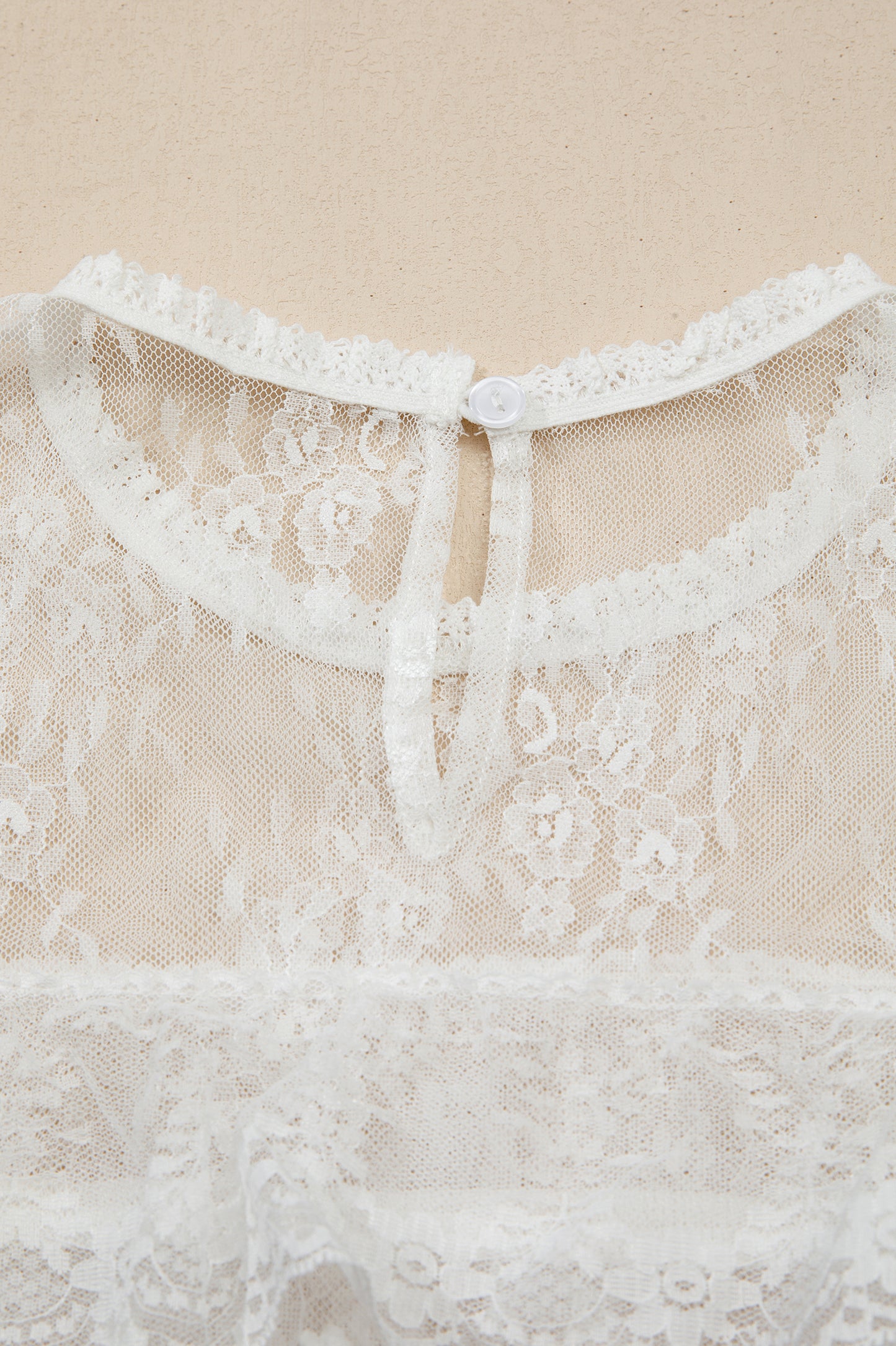 Sheer Floral Lace Ruffle Tiered Blouse & Cami