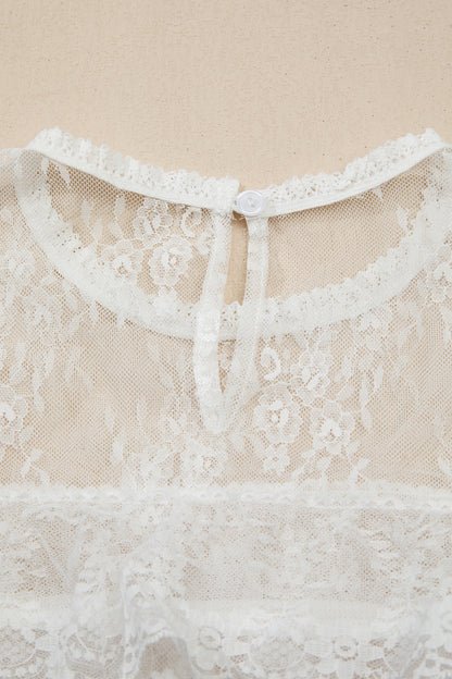 Sheer Floral Lace Ruffle Tiered Blouse & Cami