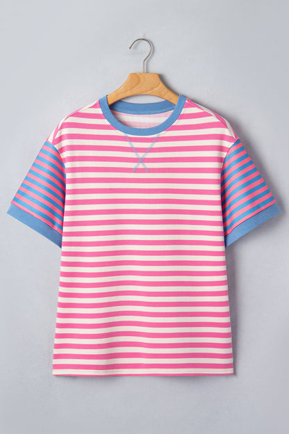 Stripe Contrast Patchwork Short Sleeve Tee
