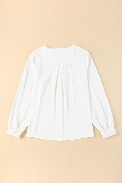 Pleated Crewneck Puff Sleeve Shirt