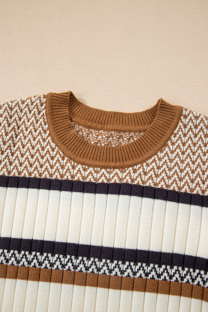 Stripe Ribbed Knit Trim Sweater