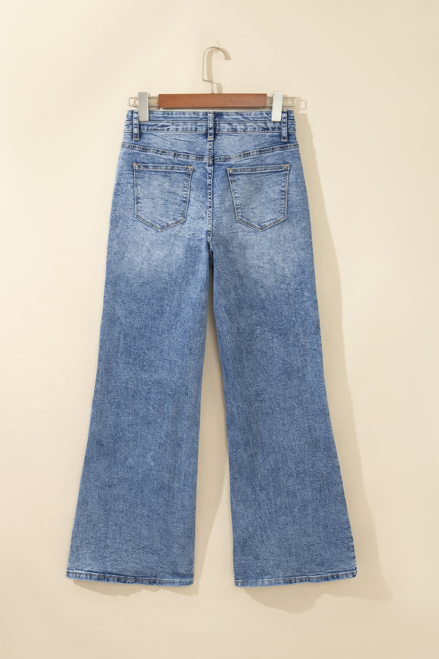 Denim Acid Wash Pockets Flare Jeans