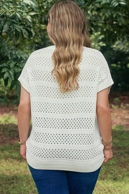 Plus Size Eyelet Hollow Out Dolman Knit Sweater