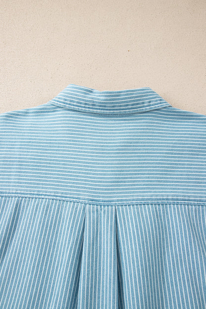 Stripe Cuffed Short Sleeve Button Up Shirt