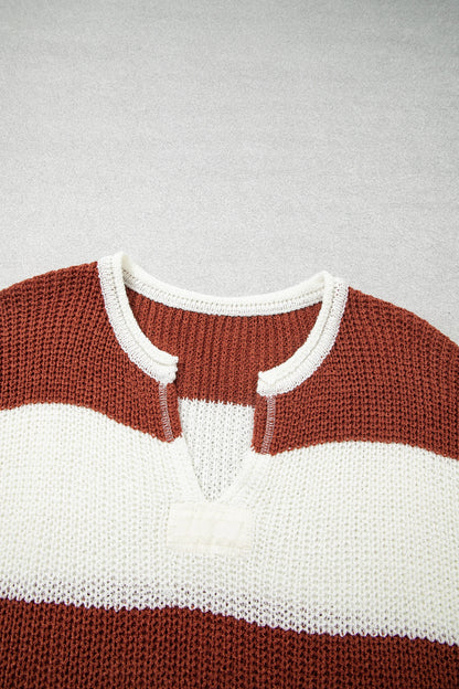 Stripe Colorblock V-Neck Short Sleeve Knit Top