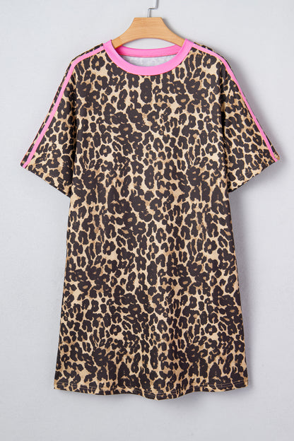 Leopard Varsity Stripe Contrast T-Shirt Dress