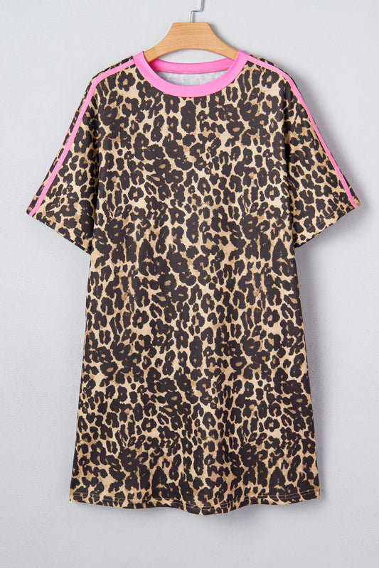 Leopard Varsity Stripe Contrast T-Shirt Dress