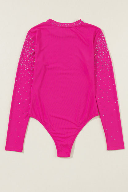 Rhinestone Mesh Long Sleeve Bodysuit