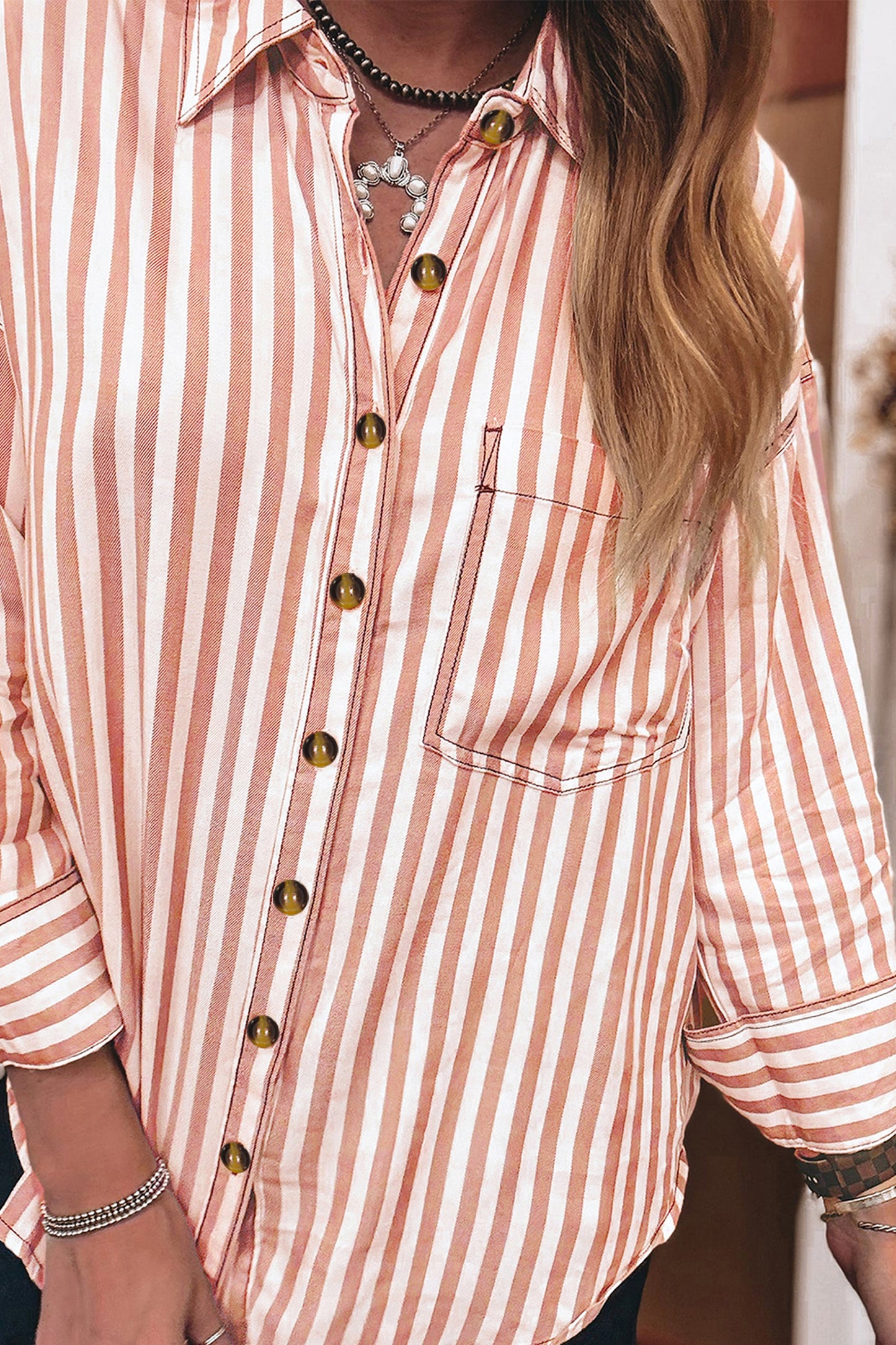 Western Stripe Button Down Long Sleeve Shirt