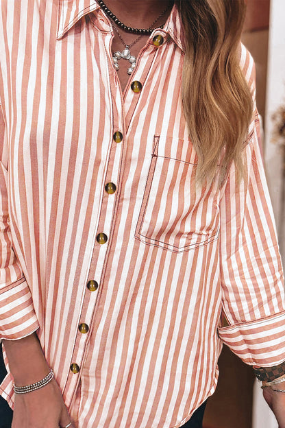 Western Stripe Button Down Long Sleeve Shirt