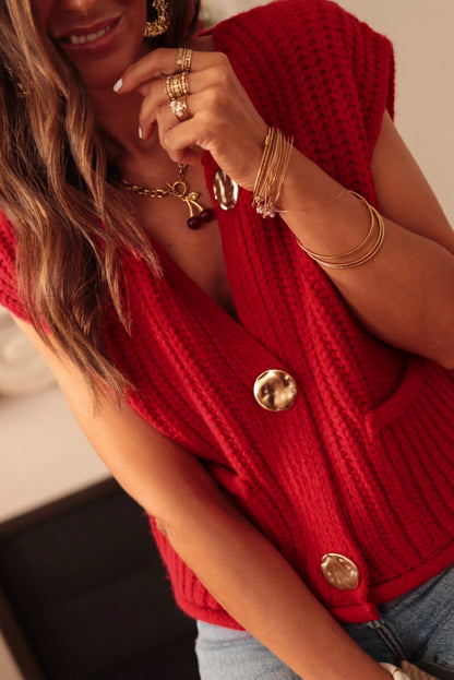 Chunky Knit Buttoned Sweater Vest