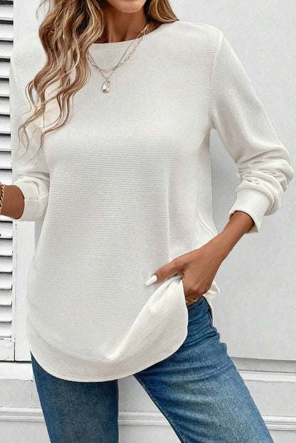 Solid Waffle Knit Long Sleeve Top
