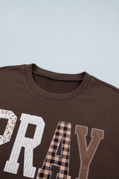 Pray Floral Stripe Gingham Embroidered Patch Sweatshirt