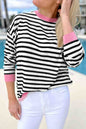 Stripe Contrast Edge Long Sleeve Top