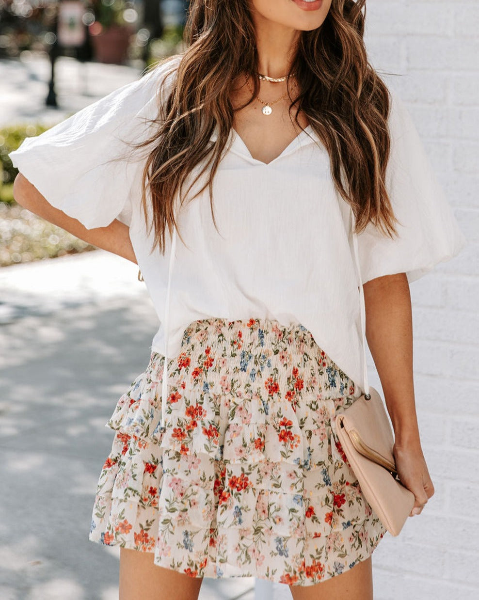 Floral Smocked Ruffle Tiered Skirt