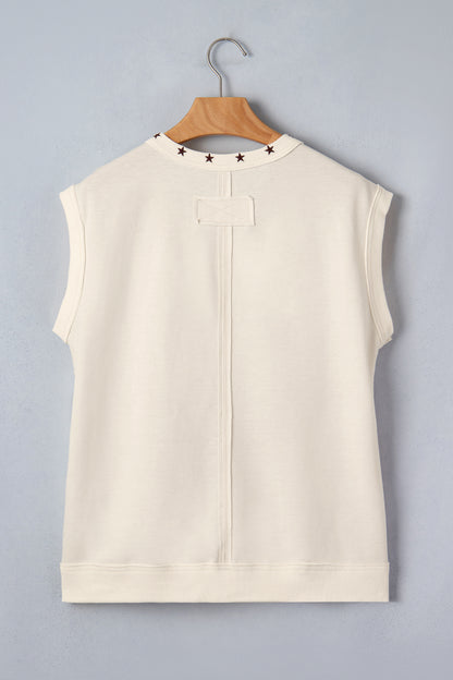 Embroidered Horseshoe Star Trim V-Neck Tank Top