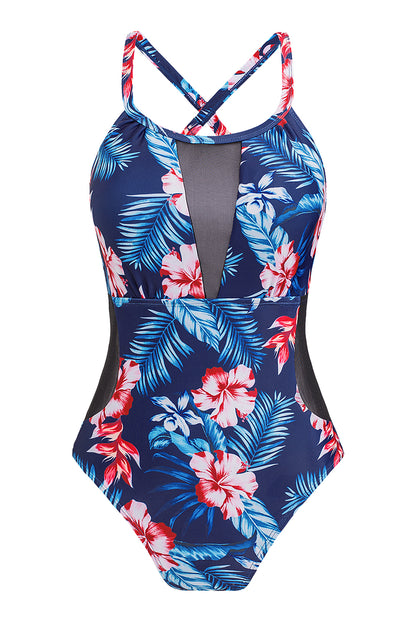 Floral Criss Cross One-Piece Swimsuit