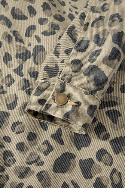 Leopard Denim Button Down Jacket
