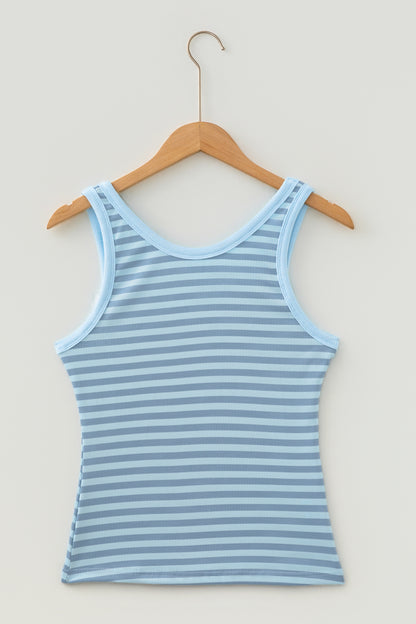 Stripe Ribbed Knit Sleeveless Tank Top