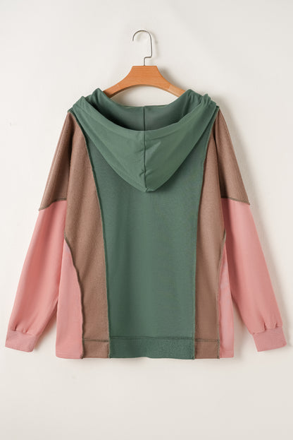 Colorblock Reverse Seam V-Neck Hoodie Plus Size