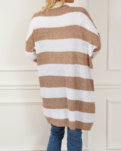 Stripe Balloon Sleeve Duster Cardigan