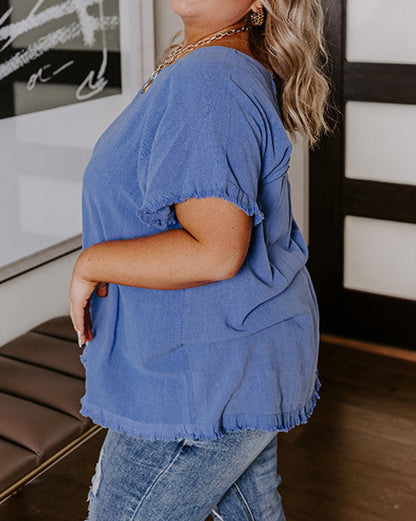 Raw Edge Short Sleeve Top Plus Size