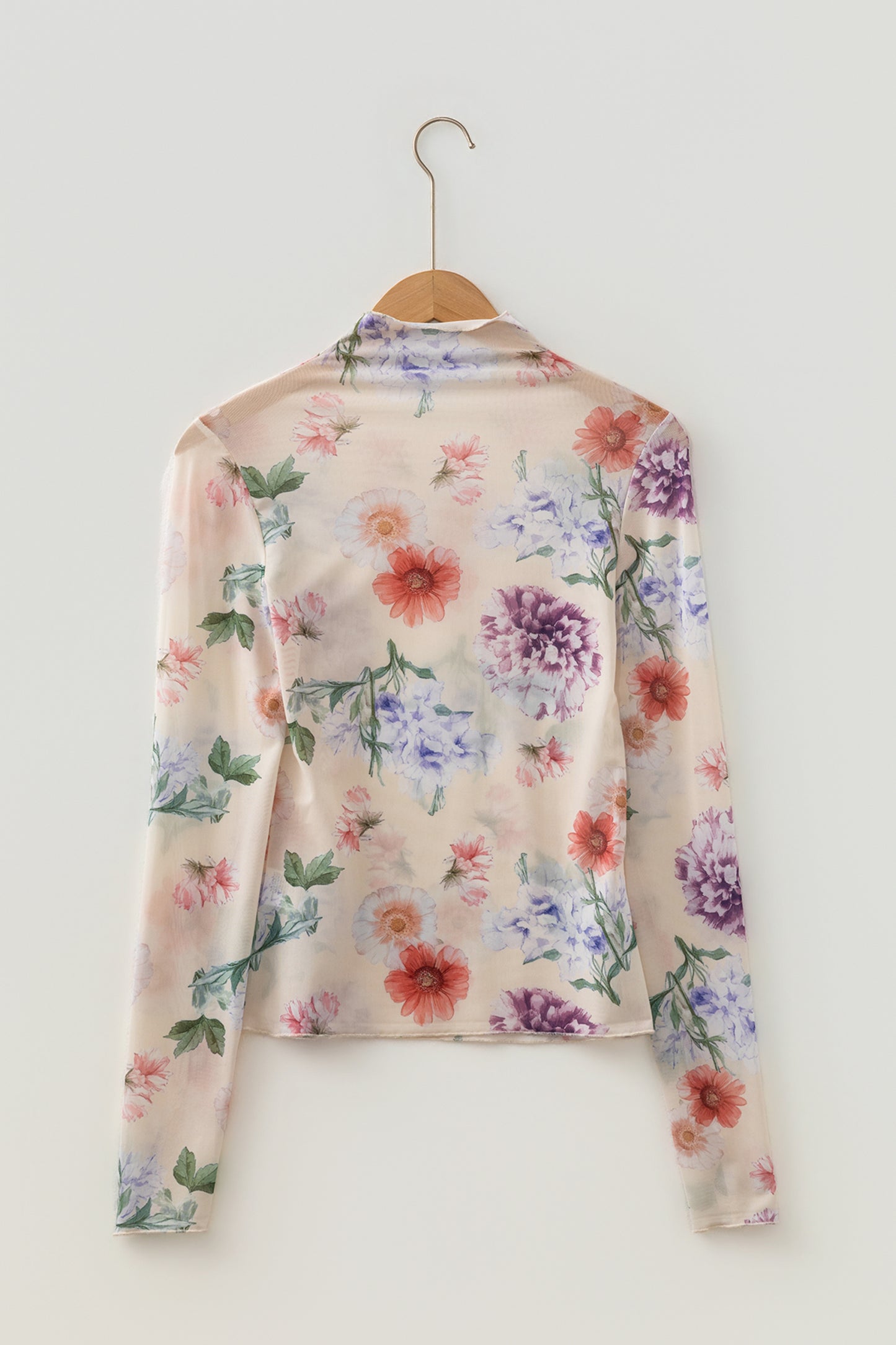 Floral Mesh Thumbhole Long Sleeve Slim Fit Top