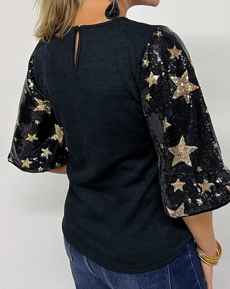 Star Sequin Lantern Sleeve Top