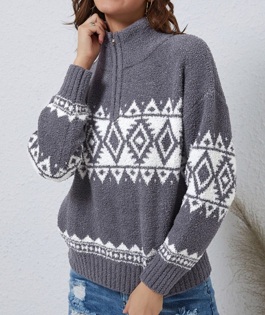 NEW! Aztec Quarter Zip Pullover Sweater