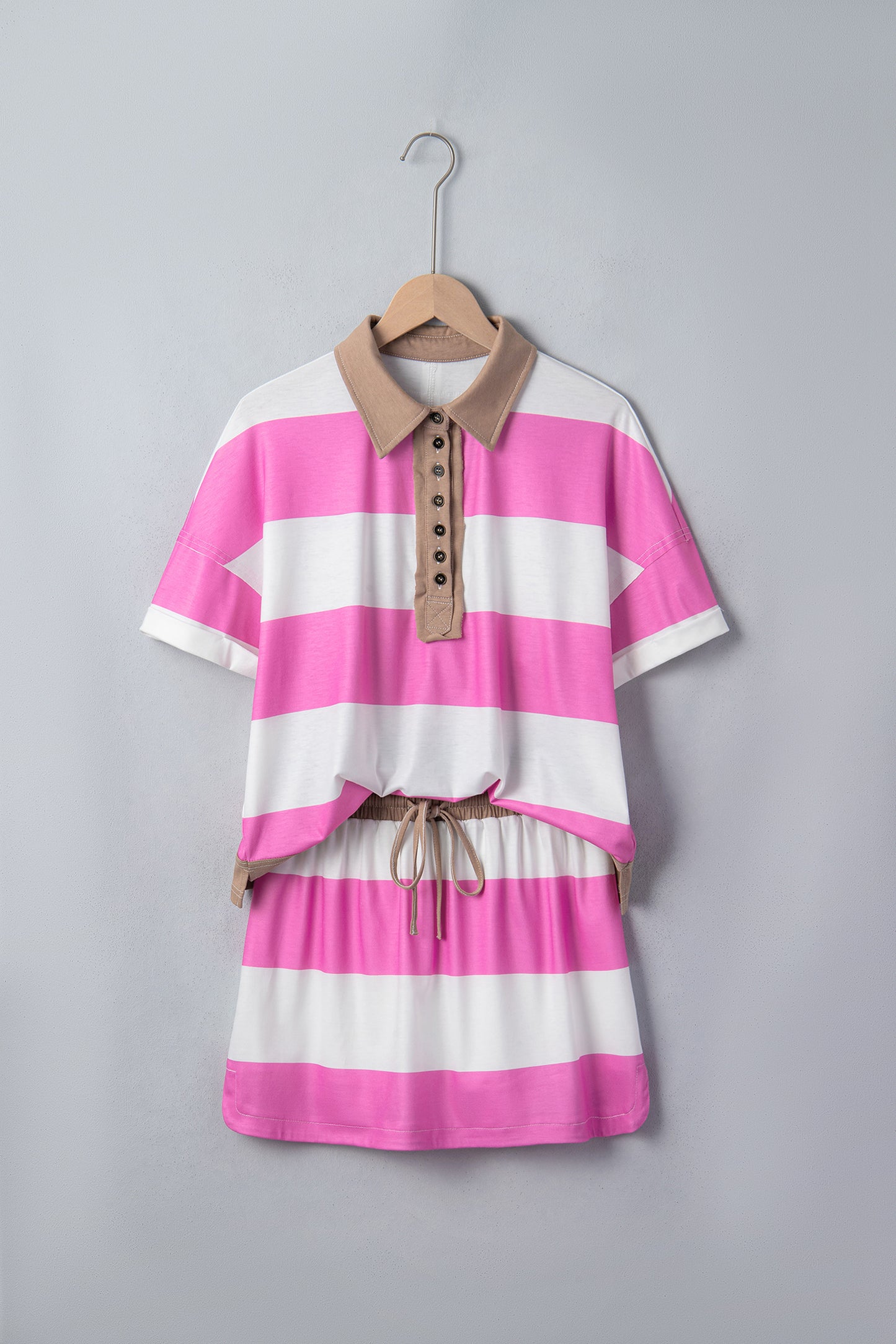 Stripe Raw Edge Polo Tee & Mini Skirt Set