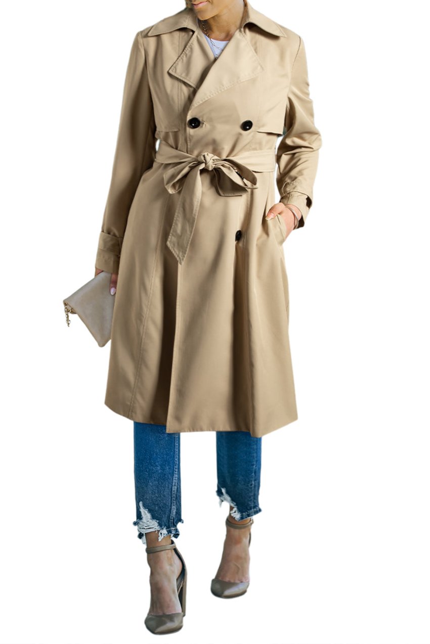 Button Front Belted Trench Coat