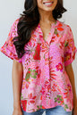 Floral Short Sleeve V-Neck Blouse