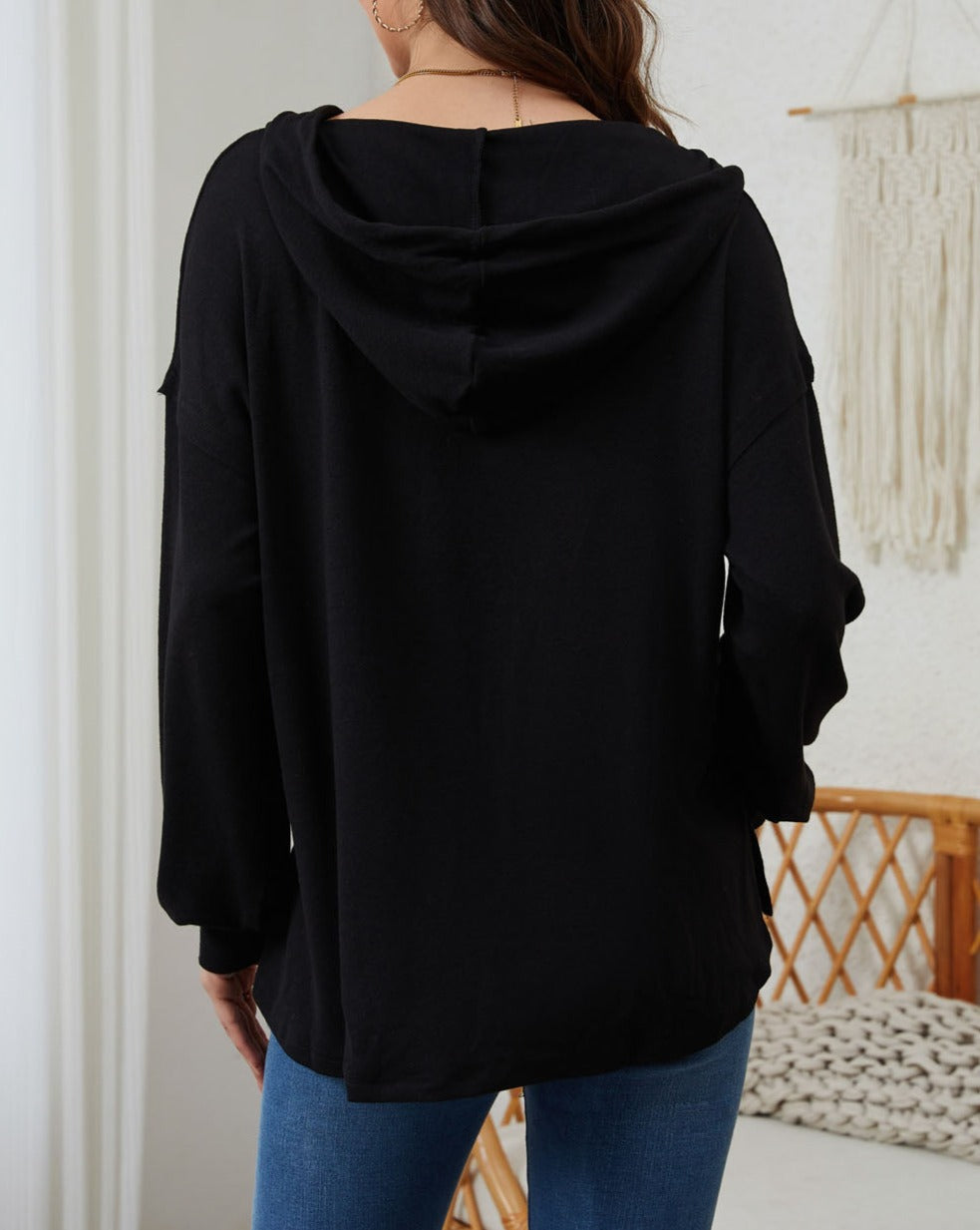 Half Buttoned High Low Hoodie