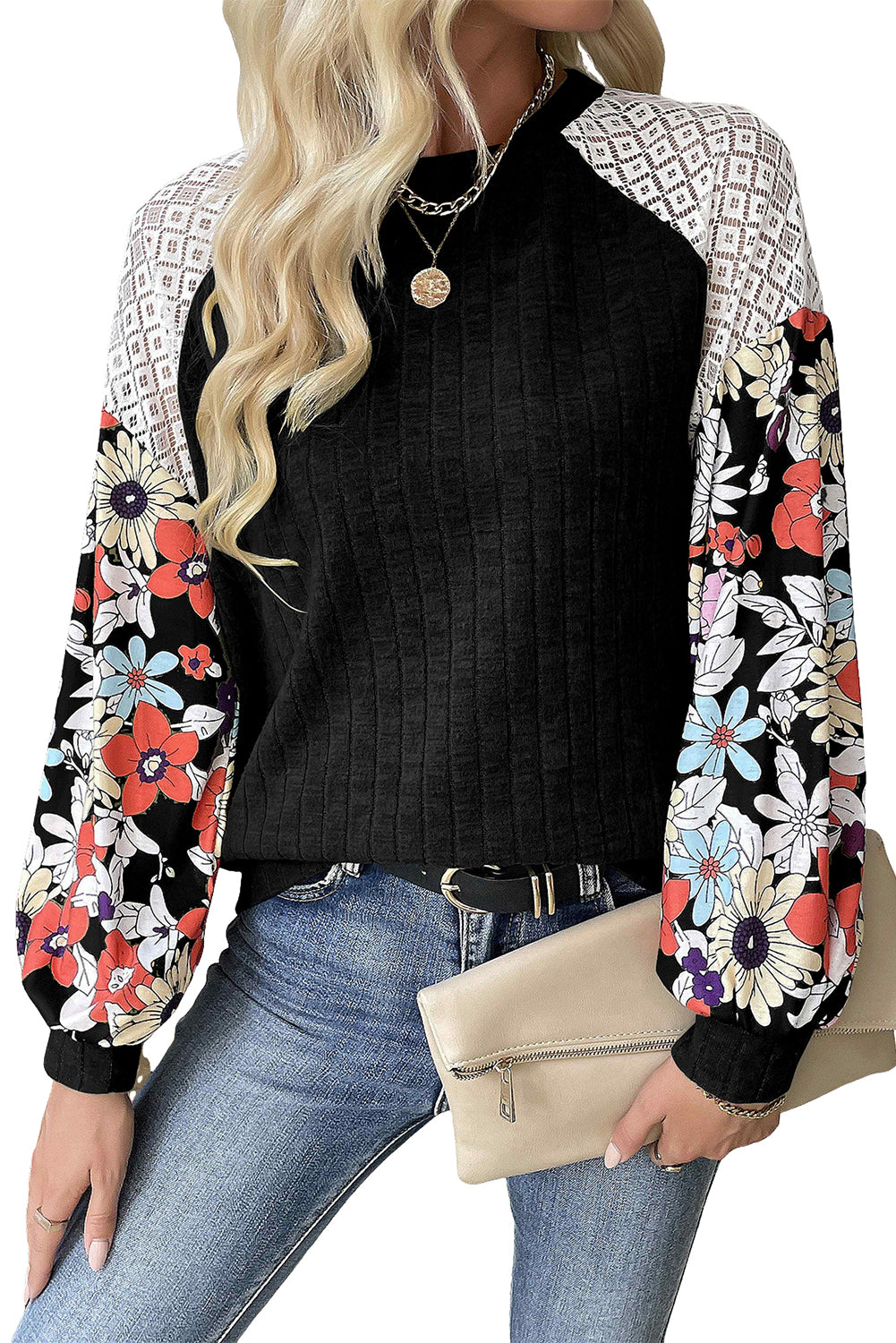 Floral Patchwork Long Sleeve Blouse