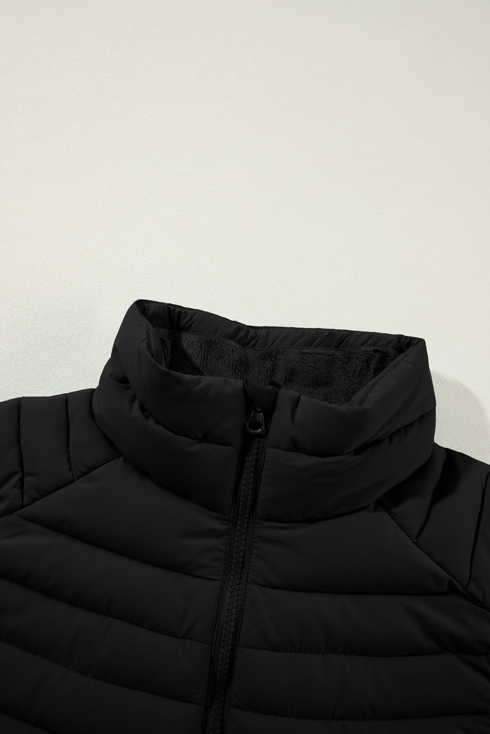 Solid Plush Standing Collar Zip Up Puffer Vest