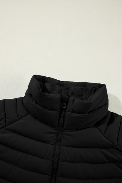 Solid Plush Standing Collar Zip Up Puffer Vest