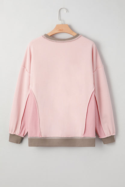 Colorblock Waffle Knit Patchwork Reverse Seam Oversize Sweatshirt