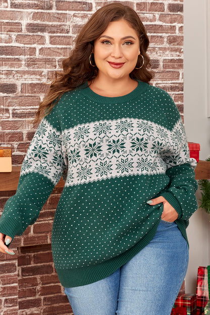 Plus Size Christmas Snowflake Crewneck Sweater