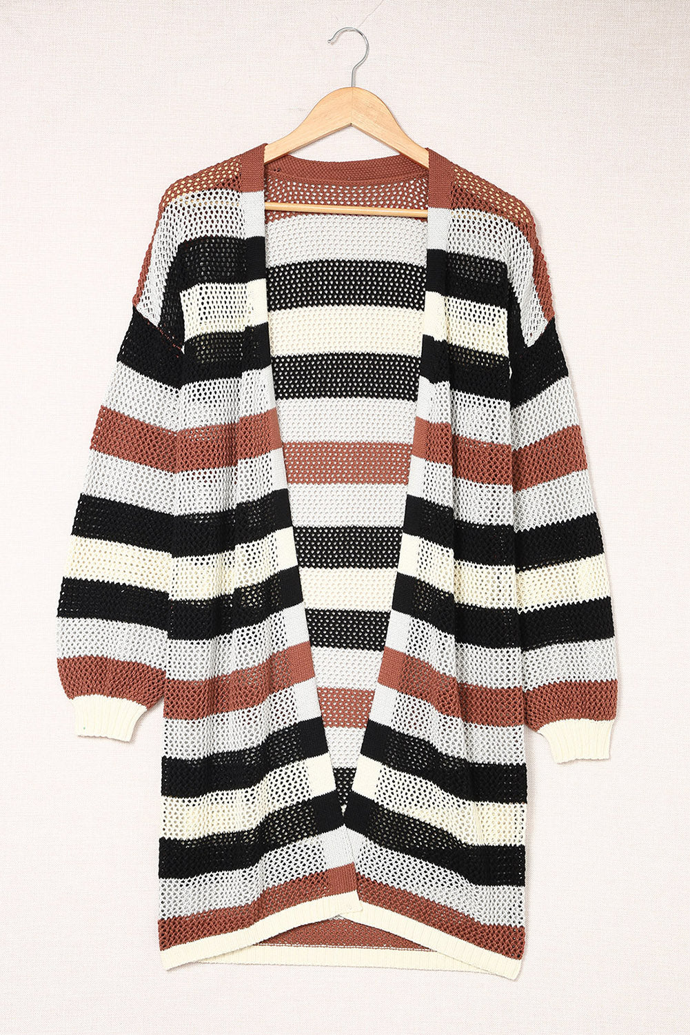 Stripe Colorblock Hollowed Knit Cardigan