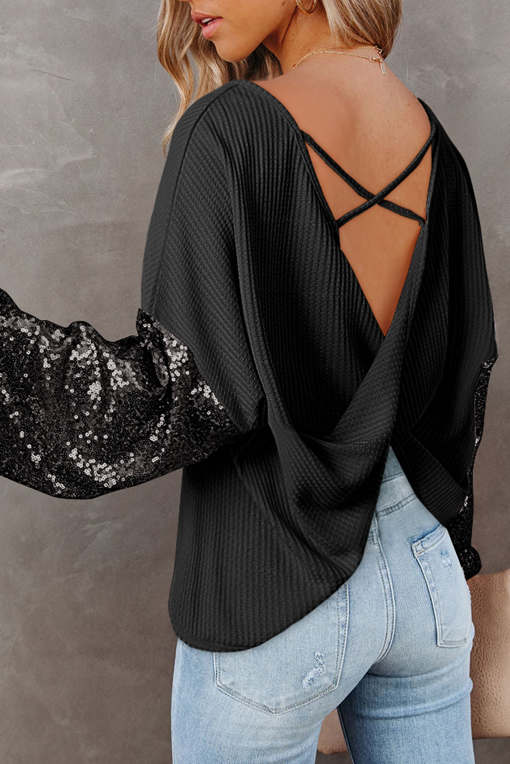 Sequin Patchwork Open Back Top