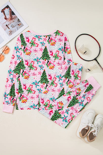 Christmas V-Neck Pullover and Drawstring Pants Lounge Set