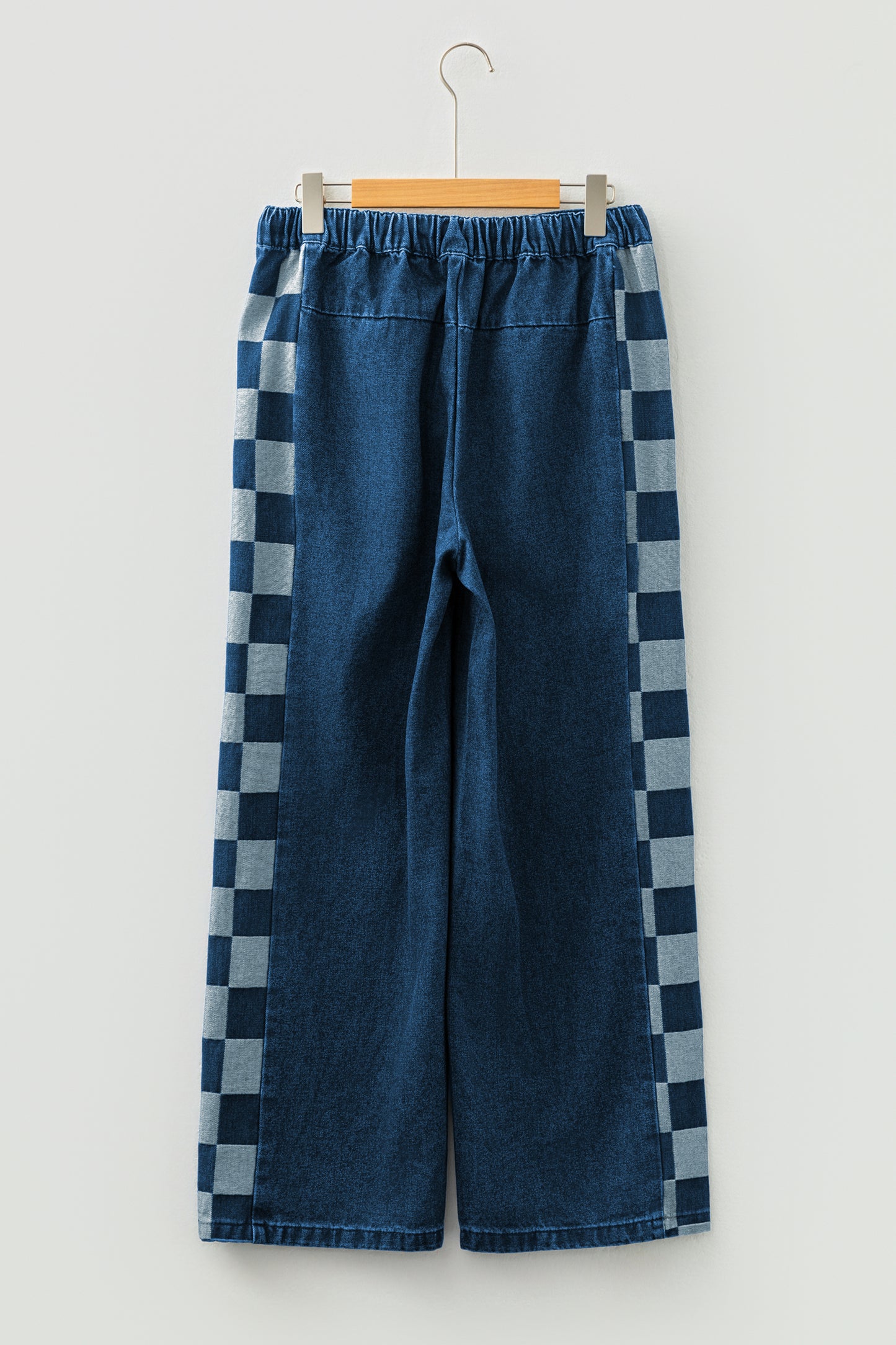 Denim Checker Side Panel Patchwork Drawstring Pants