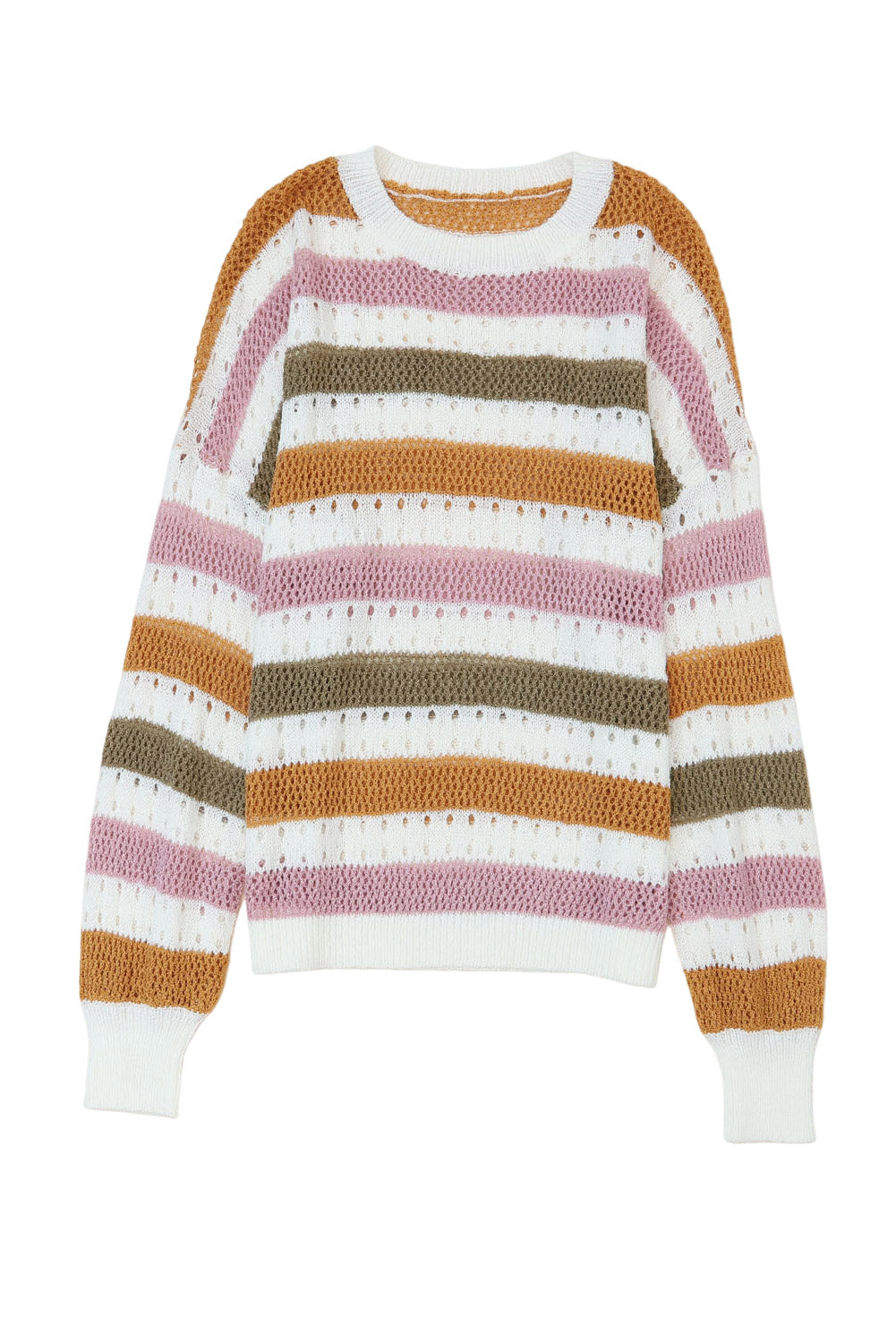 Stripe Hollowed Knit Crewneck Sweater