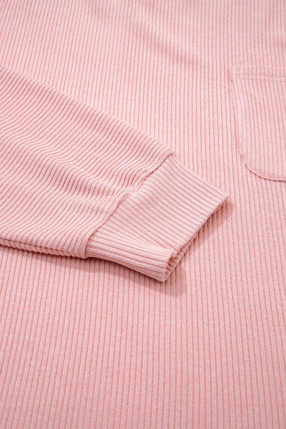 Plus Size Solid Ribbed Reverse Seam Chest Pocket Top