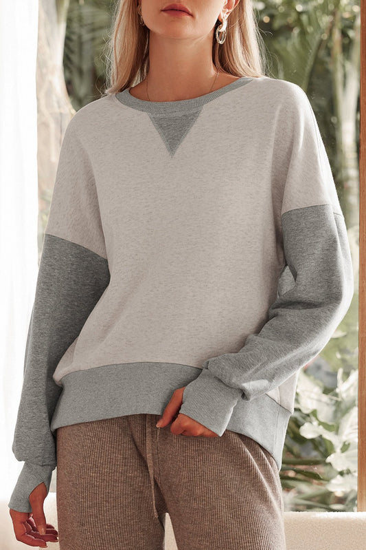 Colorblock Thumbhole Sleeve Sweatshirt