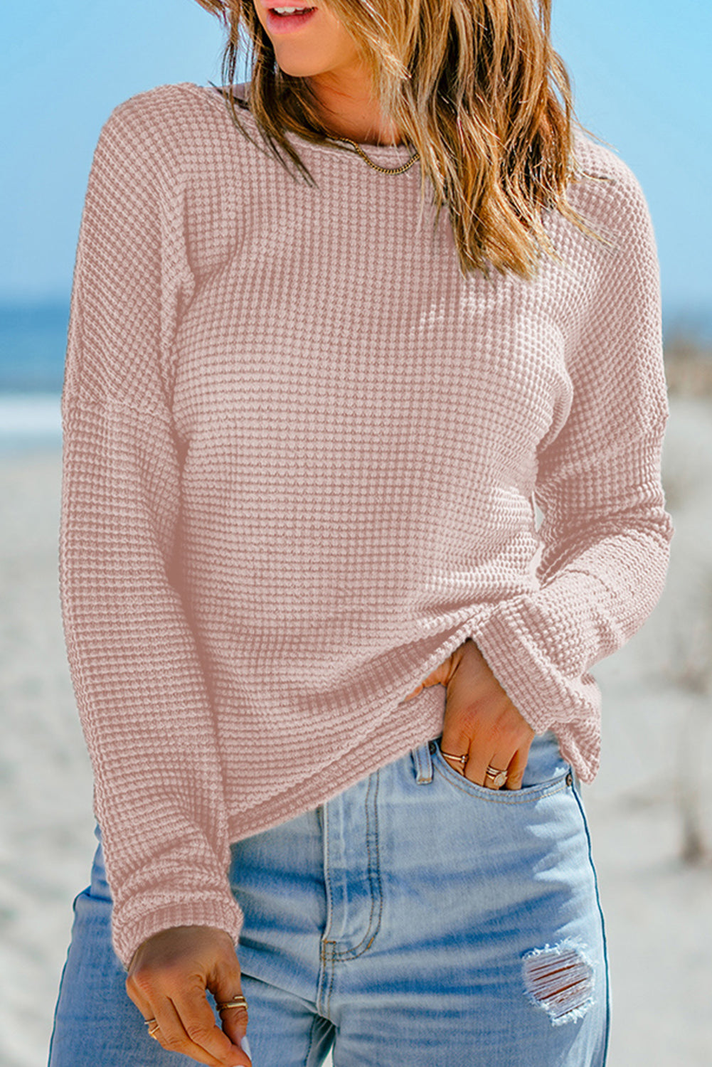 Waffle Knit Long Sleeve Top